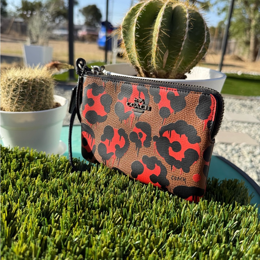 Coach Red and Brown Patterned Wristlet